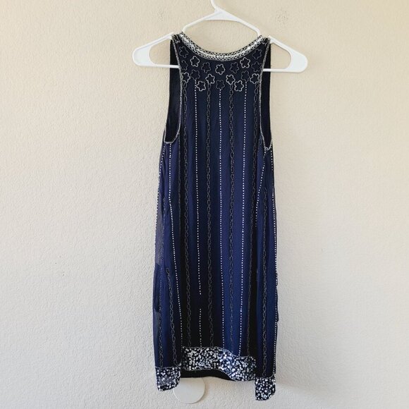 French Connection 100% Silk Shift Dress Sz 0 Blue Sequin Beaded Lined Lightweigh - Picture 10 of 10